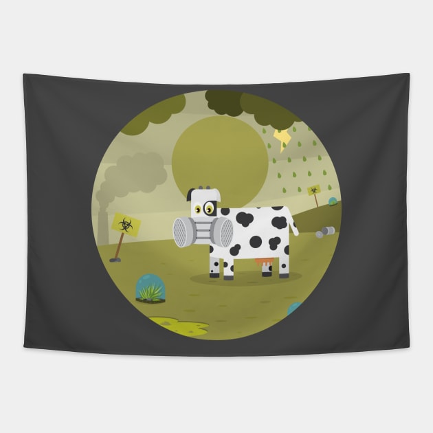 Pollution Cow Tapestry by segogfx