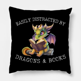 Easily Distracted By Dragons And Books Introvert Gift Idea Pillow