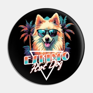 Retro Wave American Eskimo Hot Dog Shirt Pin