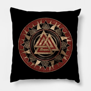 Valknut Symbol Red Leather and gold Pillow