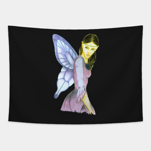 Fluttering Fairy- Light Blue Tapestry by EarthSoul