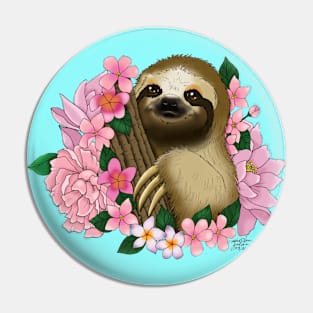 Sloth and Flowers Pin
