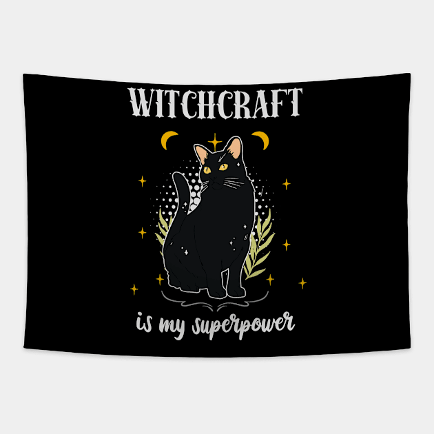 Witchcraft Is My Superpower Black Cat Wicca Tapestry by Foxxy Merch