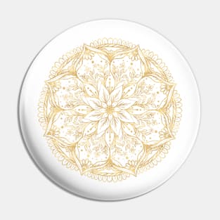 Elegant Gold Flower Mandala White Design Pin