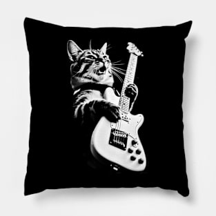 Rock Cat Playing Guitar - Funny Guitar Cat Pillow