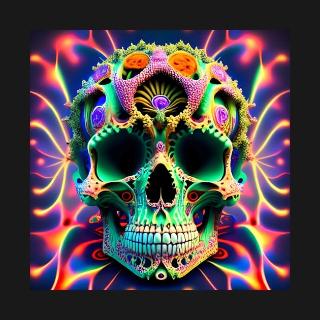 Psychedelic Skull Flame Flaming Trippy 3D by Anticulture