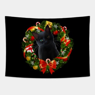 Funny Black Cat Christmas Wreath Ornament Tapestry