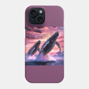 Humpback Whales Breaching at Sunset Phone Case
