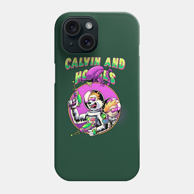 Astronauts Calvin and Hobbes Fight Monsters Xenomorph Phone Case by inhistime5783