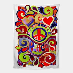 Colorful Peace and Love Art Tapestry