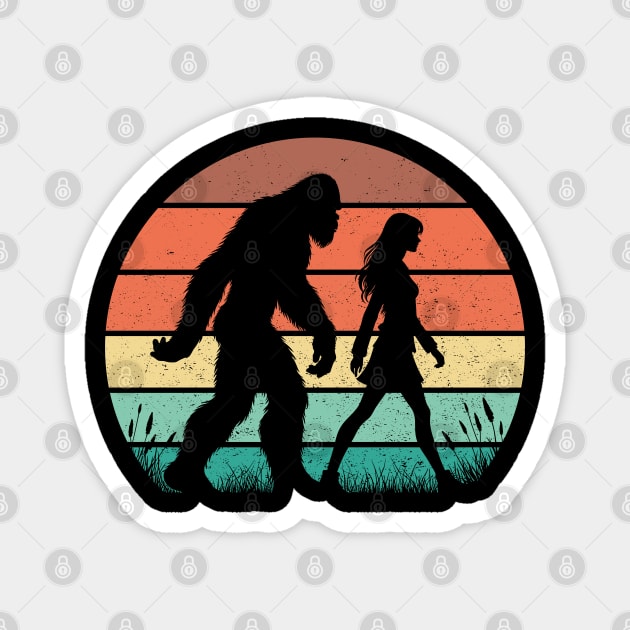 Bigfoot Sasquatch Hiking With a Girl Vintage Outdoor Magnet by Cuteness Klub