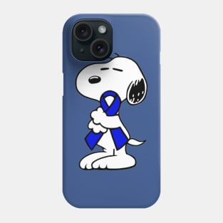 Dog Hugging an Awareness Ribbon (Dark Blue) Phone Case