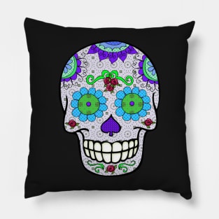 Aqua Flower Eyes Sugar Skull Pillow