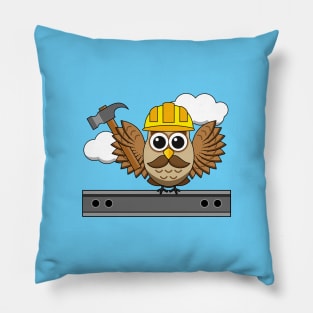 Cute Construction Worker Owl with Hard Hat Cartoon Pillow