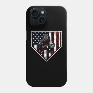 Baseball Catcher Home Plate American Flag Patriotic Baseball Catcher Shirt Phone Case