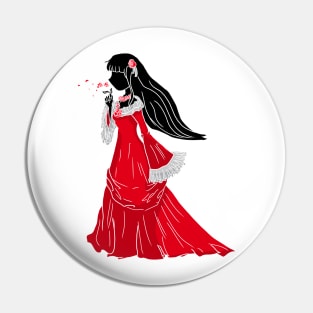 Anime Girl Flower Retro Pin