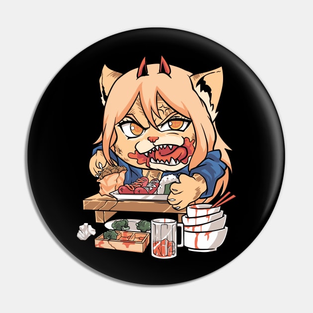 Devil Cat eat sushi Pin by Rexgraphic