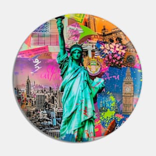 New York City Neon Collage Statue of Liberty NYC Big Apple Pin