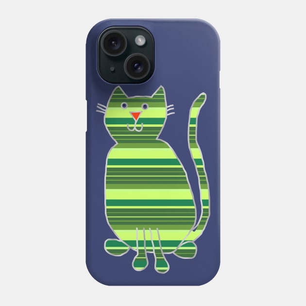 Cat Stripes Green Phone Case by ellenhenryart