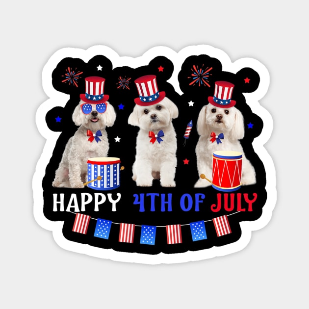 Three Maltese Happy 4th Of July American Flag Magnet by crowominousnigerian 