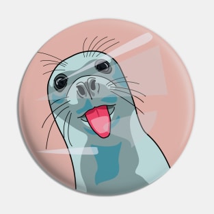 Whiskered Whimsy: Mischievous Seal Licking Glass Pin