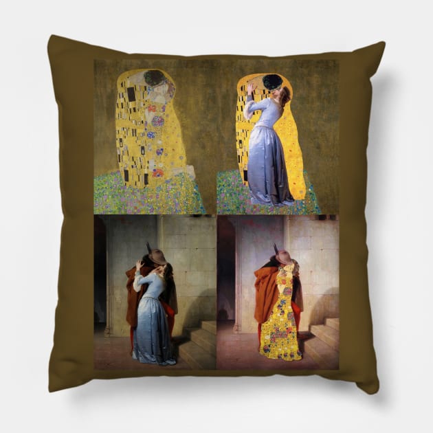 Klimt & Hayez kiss pop art Pillow by Illusory contours