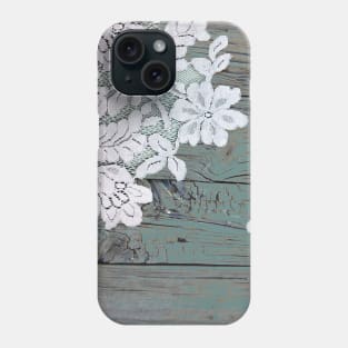 rustic grey blue farmhouse country floral lace wood Phone Case