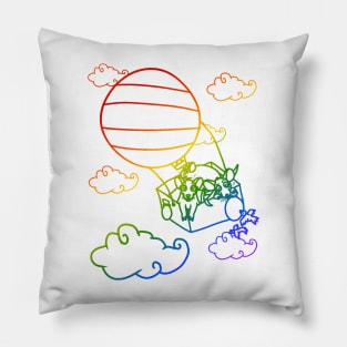 Hot Air Balloon Rats (Rainbow Version) Pillow