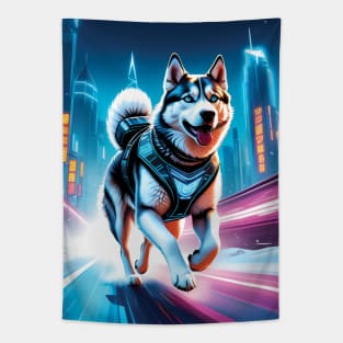 Cyberpunk Husky Tapestry