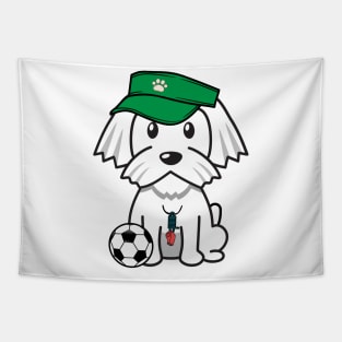 Funny white dog is a soccer coach Tapestry