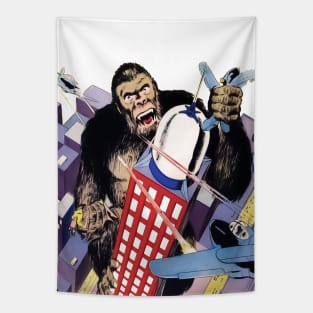 King Kong Gorilla Giant City Aircraft Retro Comic Vintage Cartoon Book Old Classic Tapestry