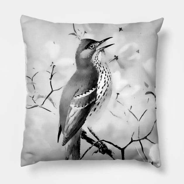 bird in profile eastern landscape Pillow by Marccelus