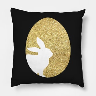 Easter Bunny Silhouette in Gold Faux Glitter Easter Egg Pillow