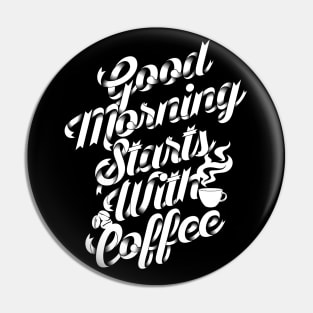 Good morning stars with coffee, coffee slogan white letters Pin