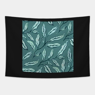 Sketch Leaves Pattern, Green monochrome Tapestry