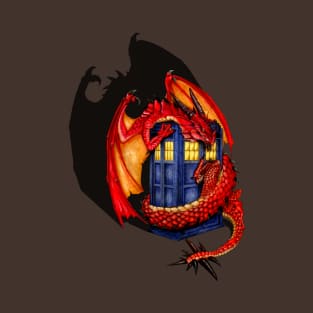 Red Dragon with blue phone booth T-Shirt