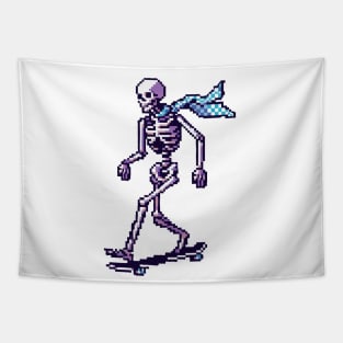 Pixel Skateboarding Skeleton Tapestry