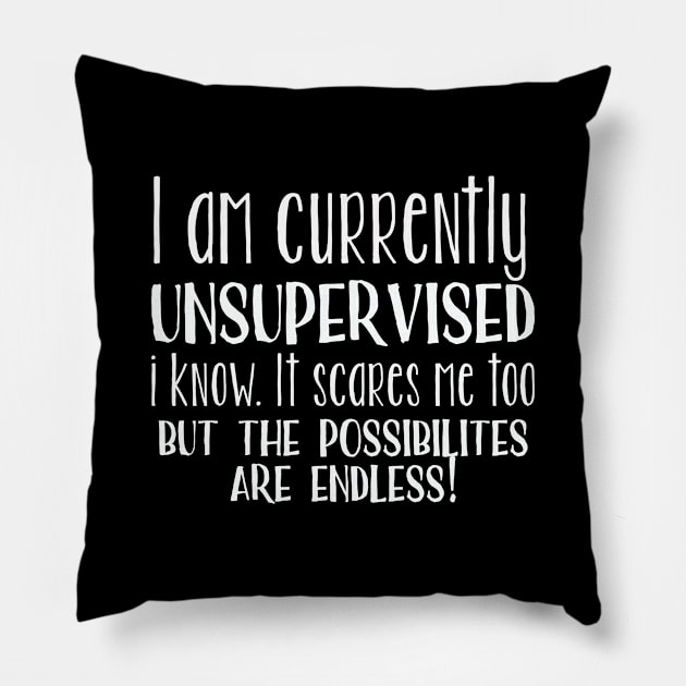 Unsupervised - I Am Currently Unsupervised I Know It Scares Me Too Pillow by Kudostees