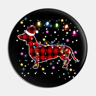 Buffalo Plaid Christmas Paw Dog with Santa hat & Lights Pin