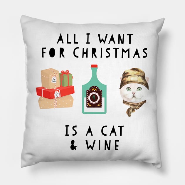 funny cat & wine christmas t shirt Pillow by lone8