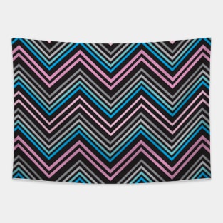 Turquoise Blue Pink Gray and Black Chevron Abstract Pattern Tapestry