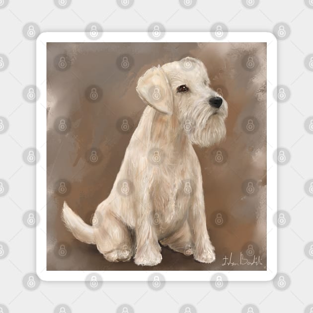 Painting of a Cream Coated Schnauzer with Beige Background Magnet by ibadishi