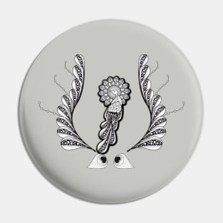 Fantasy bird with leaves, zentangle design Pin