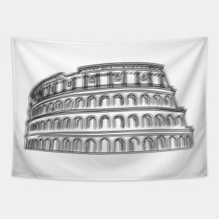 Minimalist Rome Colosseum Drawing Tapestry