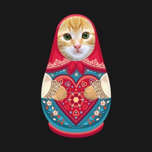 Russian Doll Matryoshka with Cat Face and Fluffy Paws T-Shirt