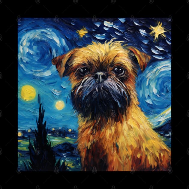 Brussels Griffon dog painting in Starry Night style by NatashaCuteShop