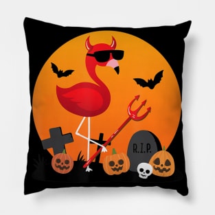 Cute Funny Devil Flamingo Lover Pumpkin Halloween Party Pillow