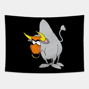 angry bull in cartoon style Tapestry