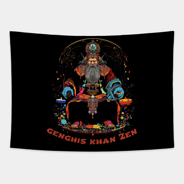 Funny Genghis Khan, Zen Meditation Tapestry by Celebrity Zen