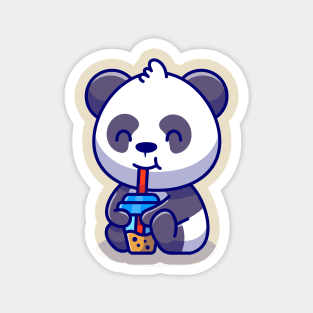 Cute Panda Sipping Boba Milk Tea Cartoon Magnet